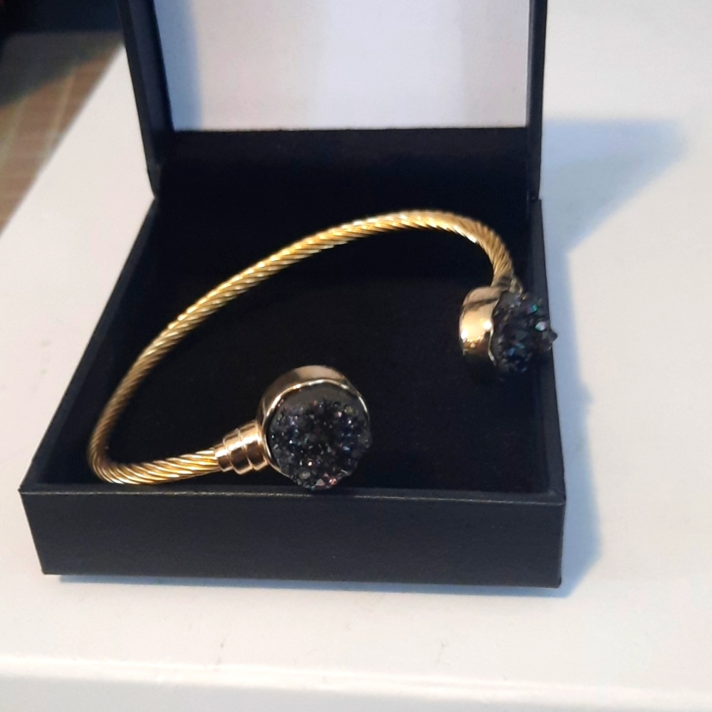 Black Druzy bracelet with gift box